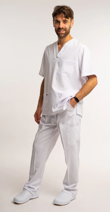 CONJUNTO UNIFORME UNISEX ELASTIZADO BLANCO L